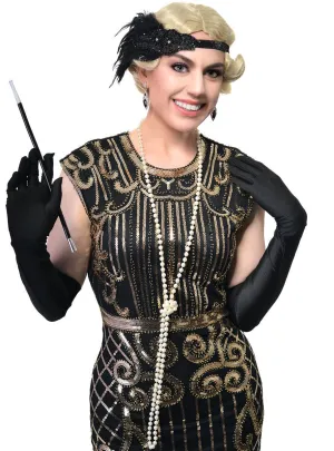 1920s Flapper Black Headband 5 Piece Accessory Set
