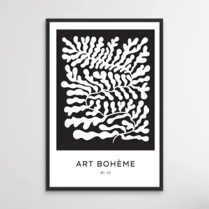Art Boheme Number Five -  Minimalist Black and White Leaves Classic Art Print