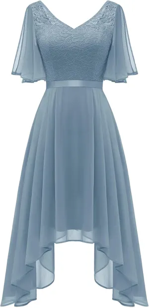 BeryLove Women's Prom Cocktail Formal Wedding Guest Lace Dress 2025 Flutter Sleeve Hem Bridesmaid Dresses