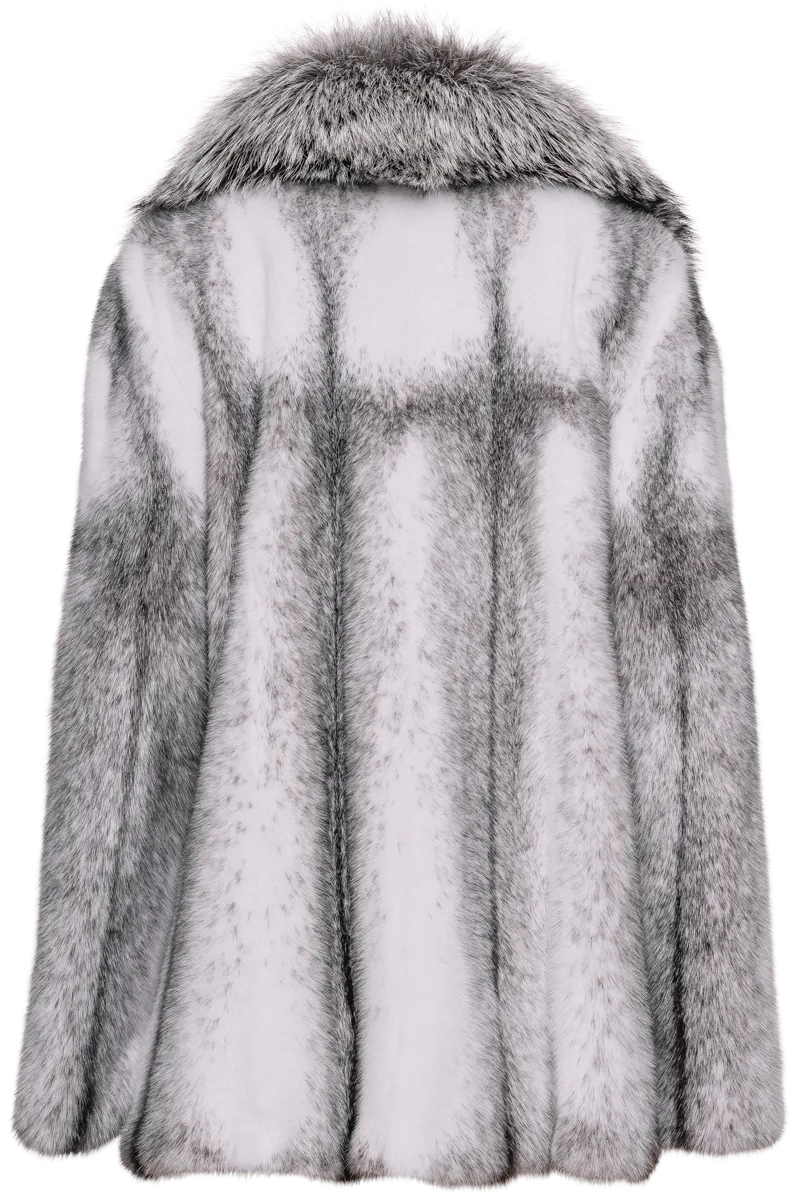 Black Cross Mink Fur Jacket - Silver Fox Shawl Collar