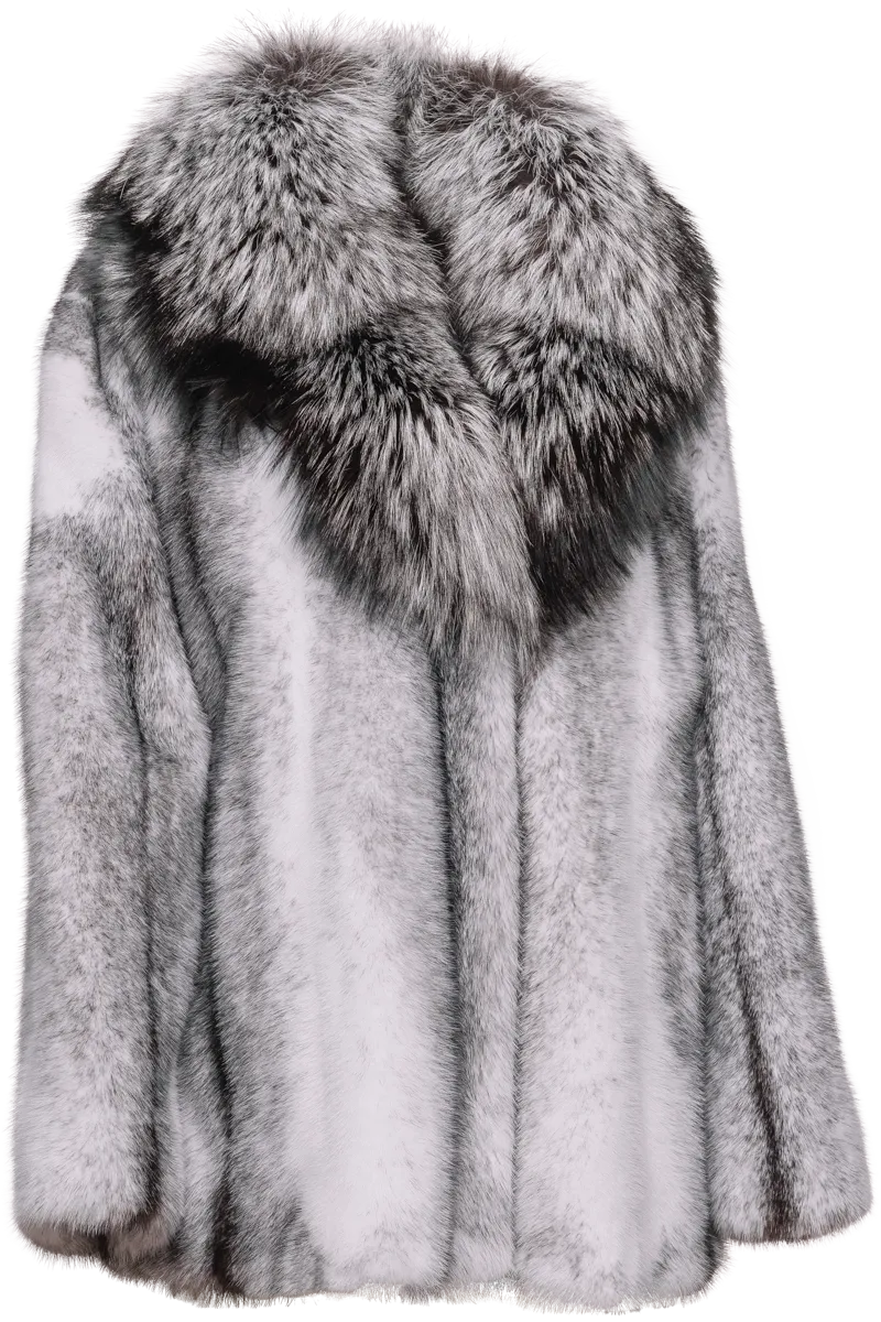 Black Cross Mink Fur Jacket - Silver Fox Shawl Collar
