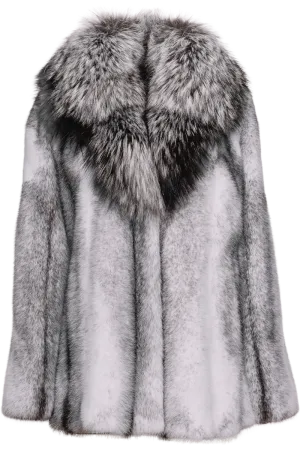 Black Cross Mink Fur Jacket - Silver Fox Shawl Collar