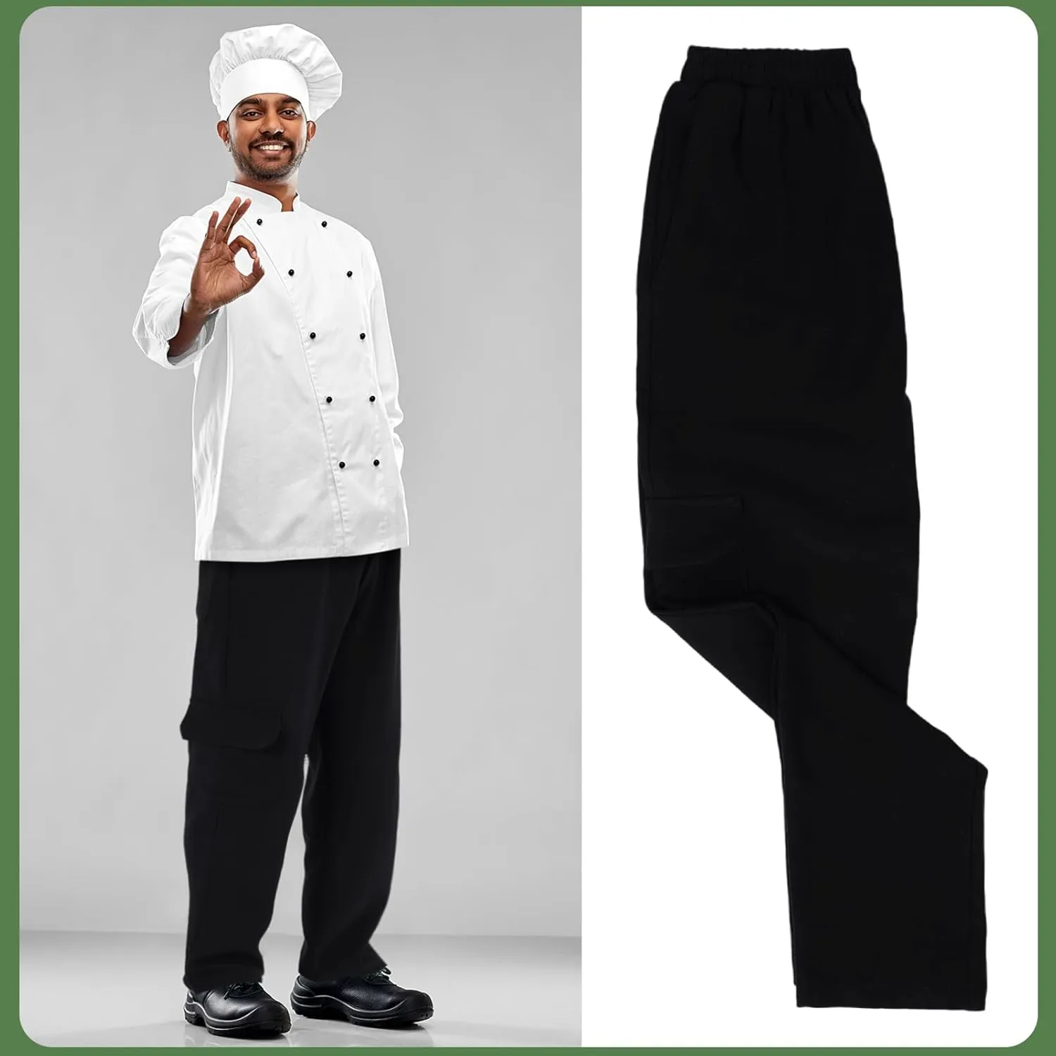 Blosssound Summer Men's Chef Pants Pack Classic 5 Pocket Chef Cargo Baggy Kitchen Pants with Elastic Waist