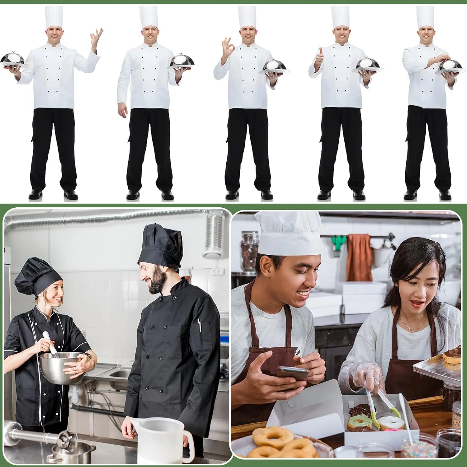 Blosssound Summer Men's Chef Pants Pack Classic 5 Pocket Chef Cargo Baggy Kitchen Pants with Elastic Waist
