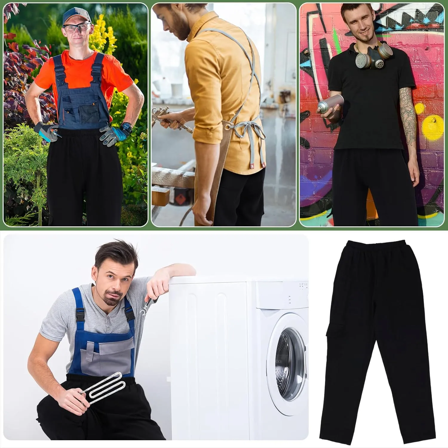 Blosssound Summer Men's Chef Pants Pack Classic 5 Pocket Chef Cargo Baggy Kitchen Pants with Elastic Waist