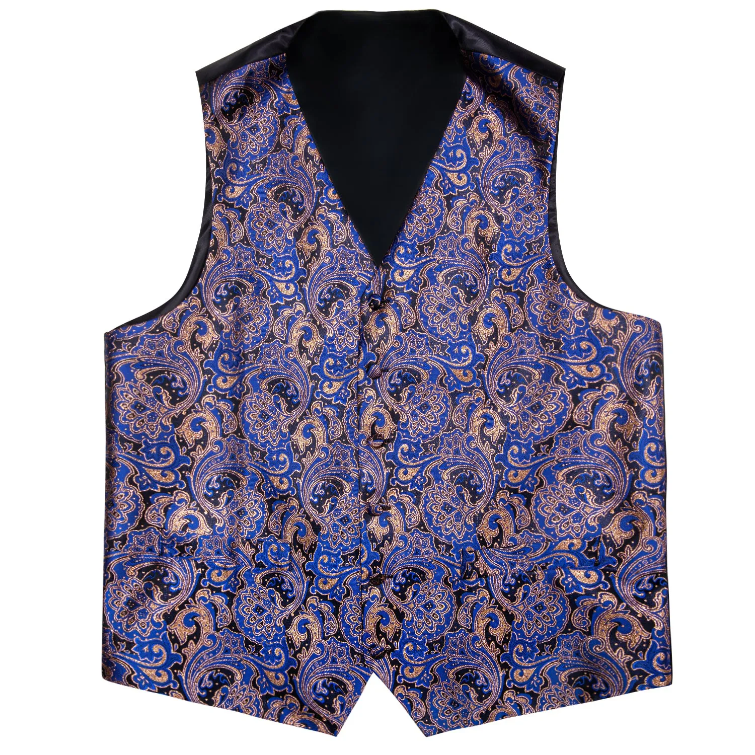 Blue Brown Paisley Silk Men's Vest Bow Tie Handkerchief Cufflinks Set Waistcoat Suit Set