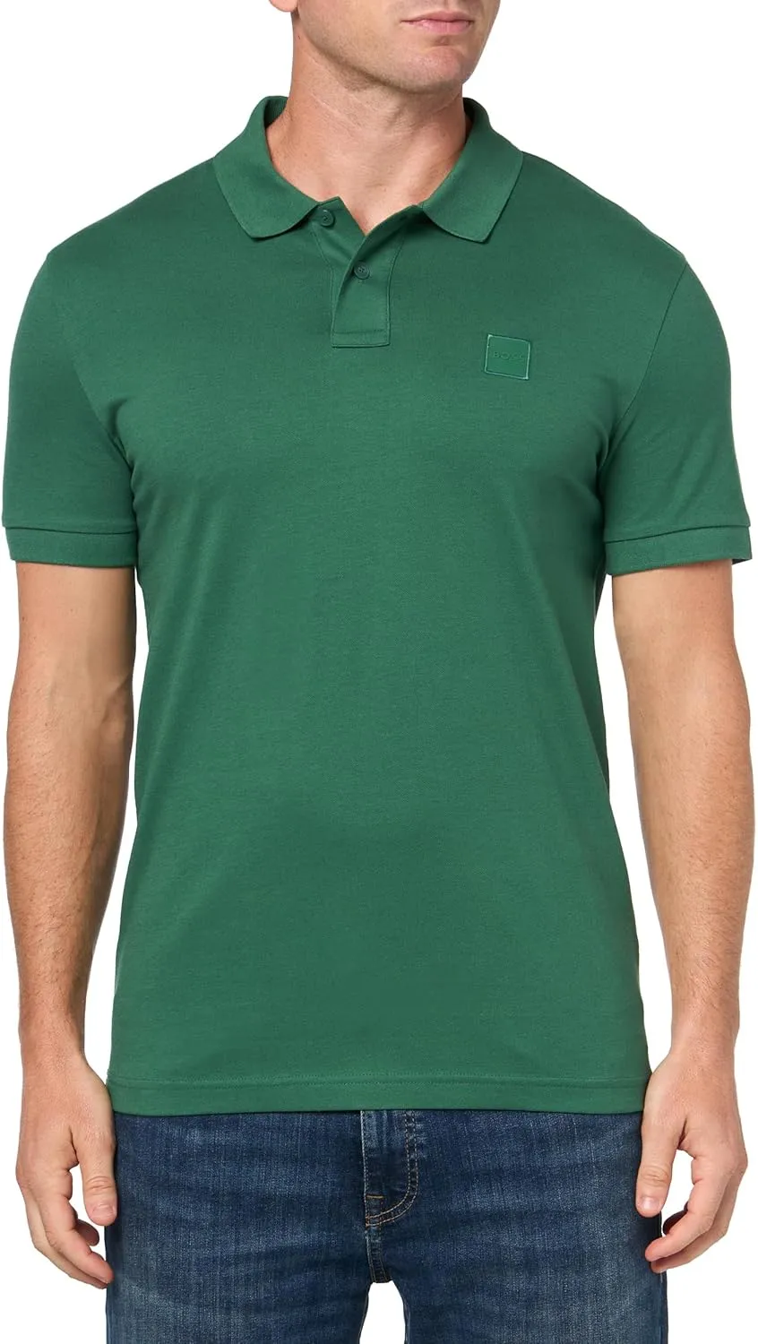 BOSS Men's Square Patch Logo Slim Fit Pique Polo Shirt