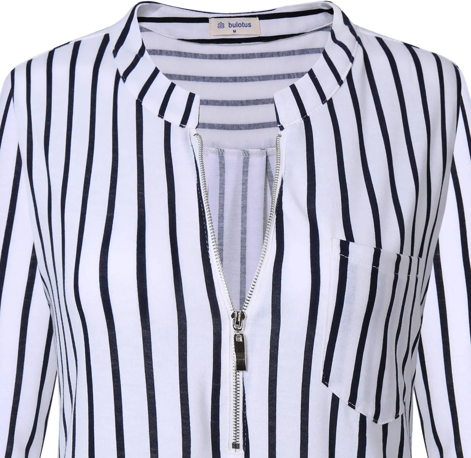 Bulotus Women's 3/4 Sleeve V-Neck Casual Plaid Tunic Shirt
