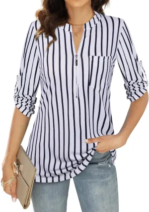 Bulotus Women's 3/4 Sleeve V-Neck Casual Plaid Tunic Shirt