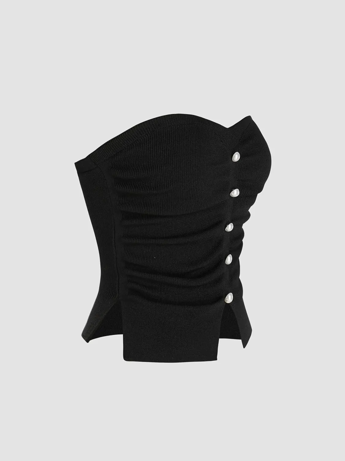 CIDER Women's Tube Crop Tops for Women Faux Pearl Split Strapless Ruched Going Out Tops Knit Summer Top Trendy 2025