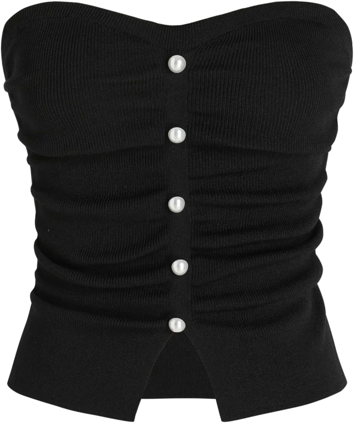CIDER Women's Tube Crop Tops for Women Faux Pearl Split Strapless Ruched Going Out Tops Knit Summer Top Trendy 2025