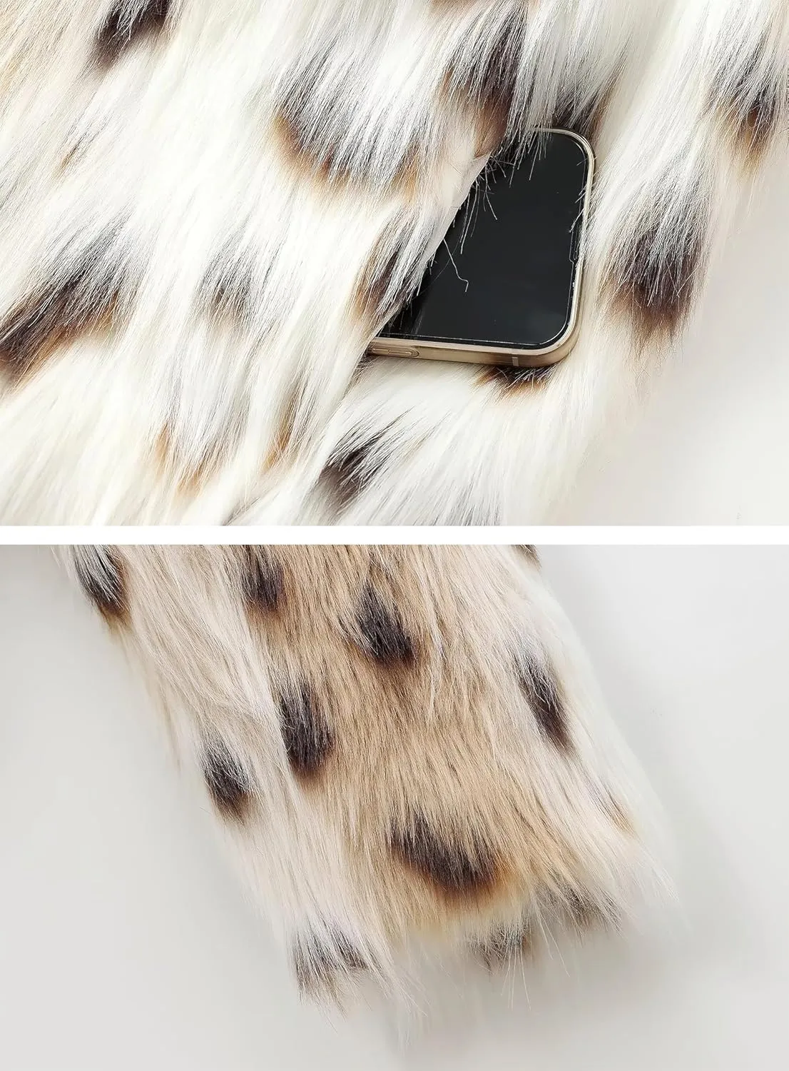 ebossy Women's Faux Fur Crop Jacket Long Sleeve Lapel Winter Warm Fluffly Leopard Pure Color Sherpa Coat
