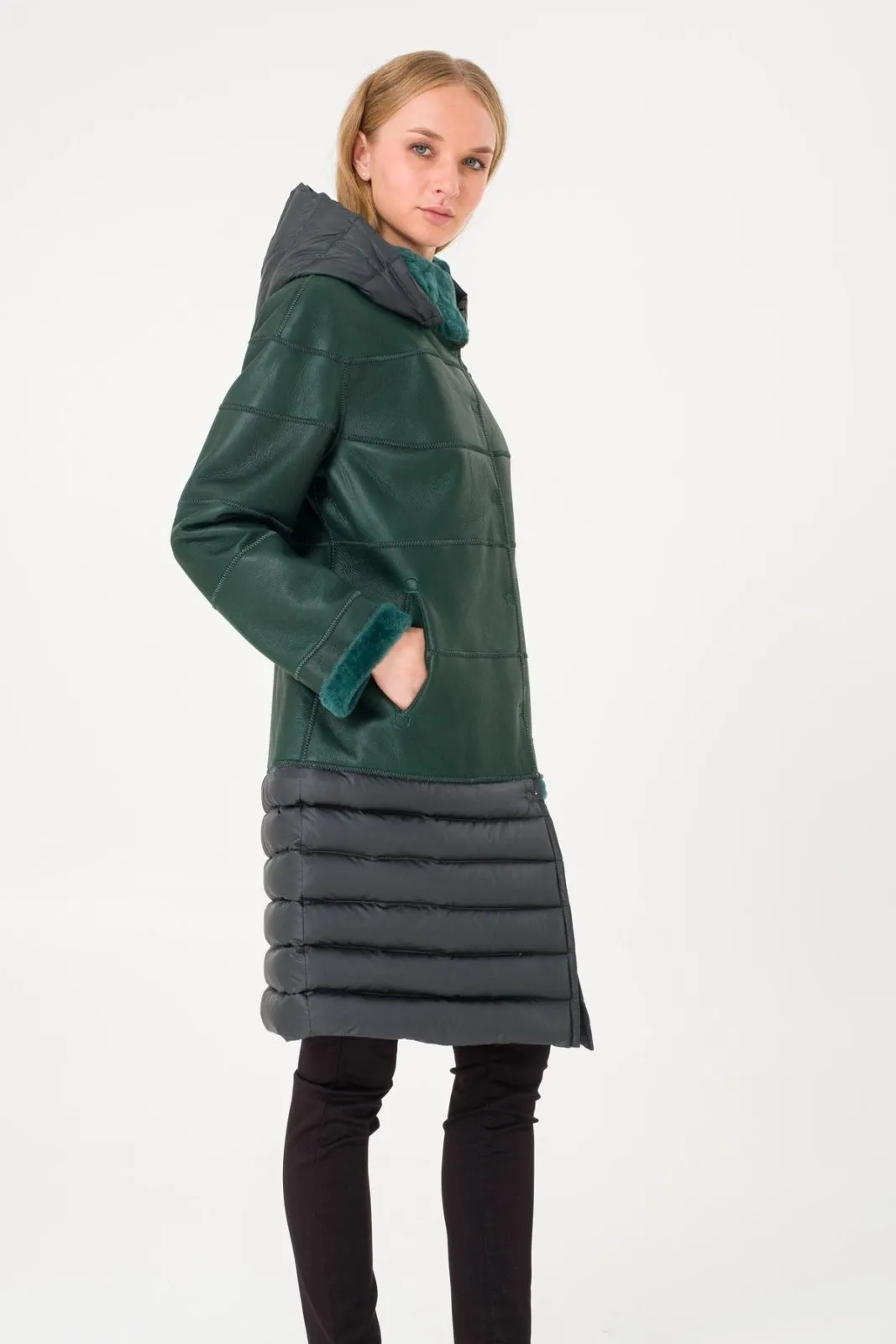 Emerald Green Long Shearling Coat