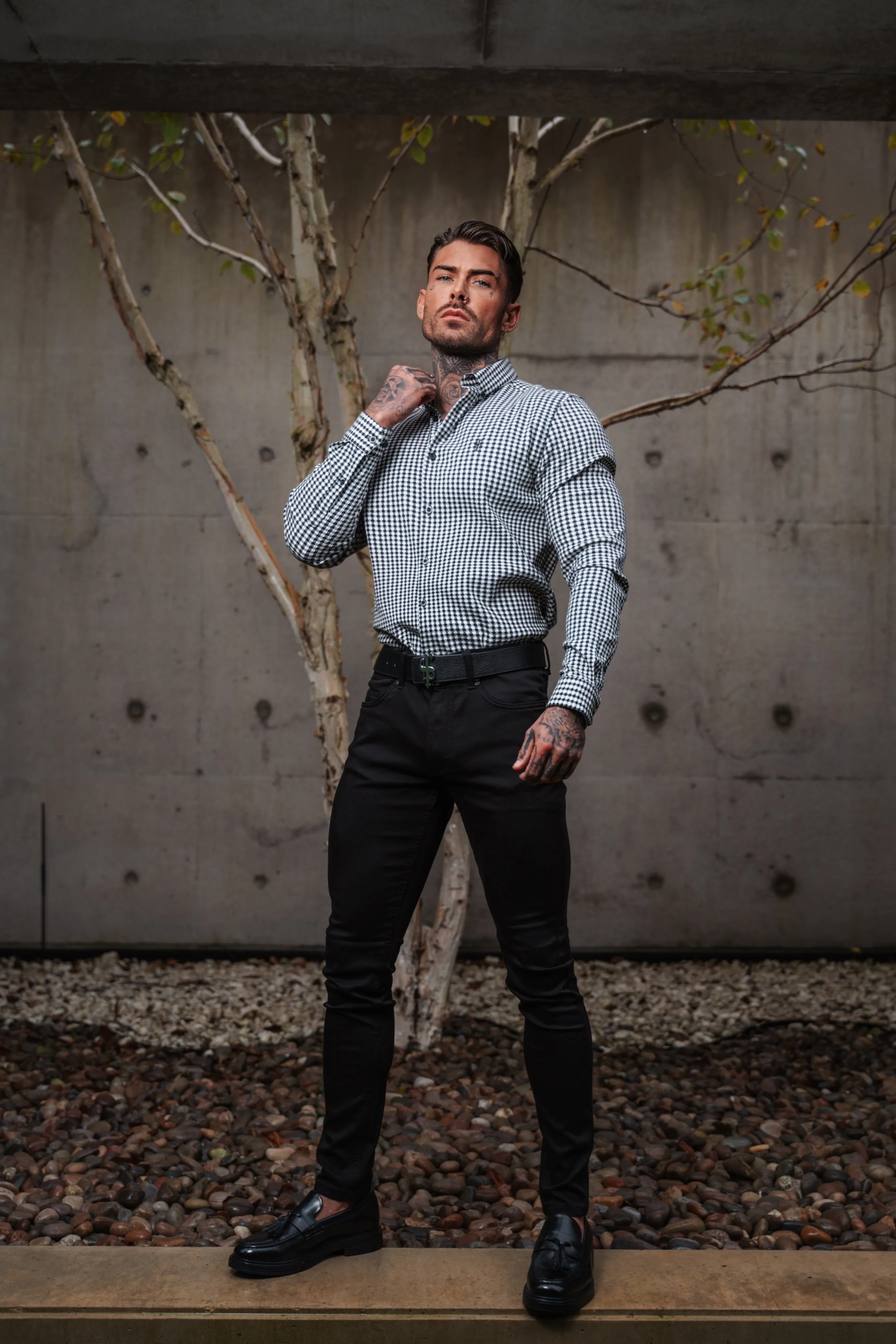 Father Sons Classic Black / White Woven Dogtooth Check Long Sleeve with Button Down Collar - FS987