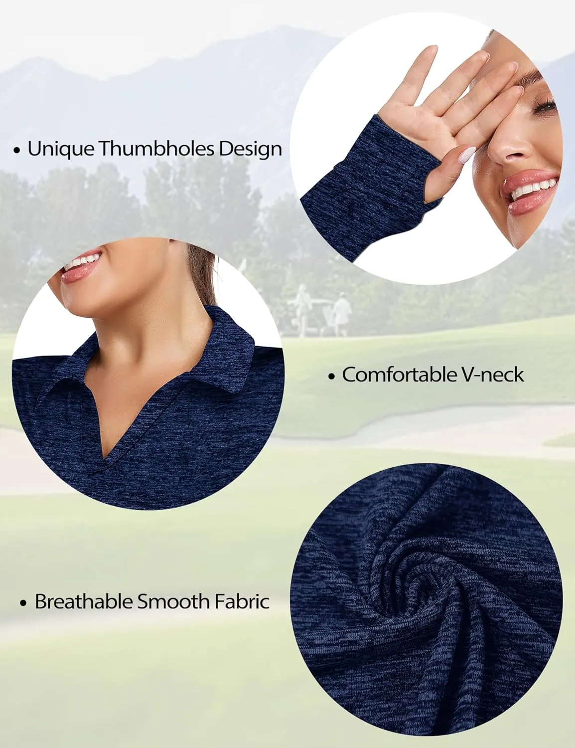 FOREYOND Women's Plus Size Long Sleeve Polo Shirts V-Neck Workout Tops Moisture Wicking Golf Shirts