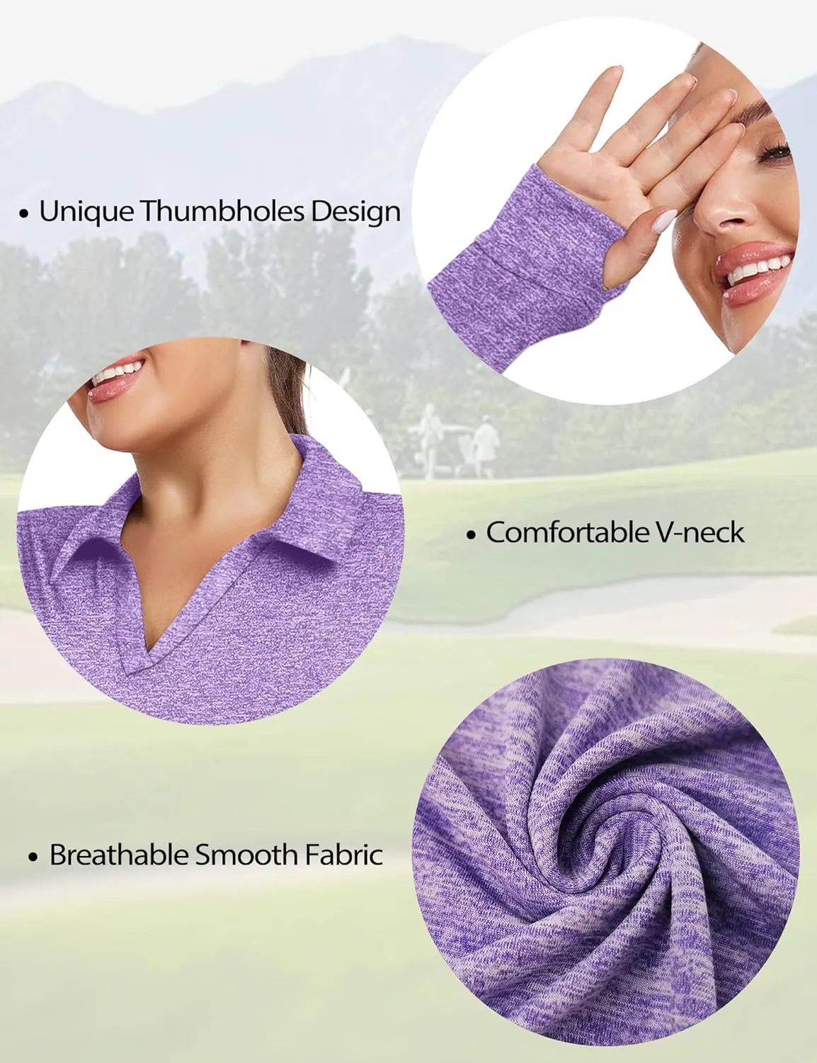 FOREYOND Women's Plus Size Long Sleeve Polo Shirts V-Neck Workout Tops Moisture Wicking Golf Shirts
