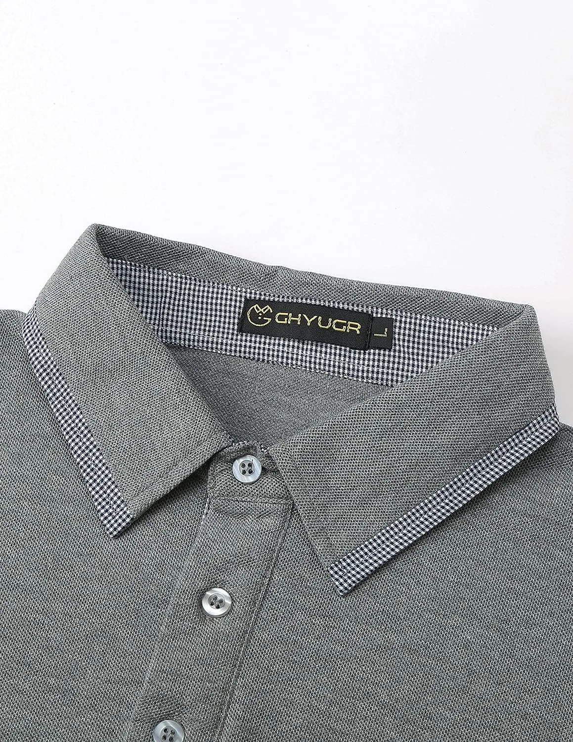 GHYUGR Men's Classic Plaid Splicing Long Sleeve Golf Polo Real Pocket Business Casual T-Shirt