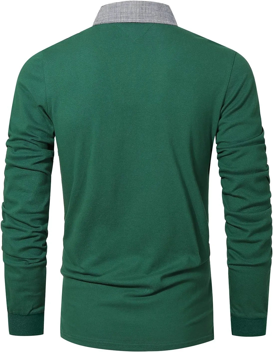 GHYUGR Men's Classic Plaid Splicing Long Sleeve Golf Polo Real Pocket Business Casual T-Shirt