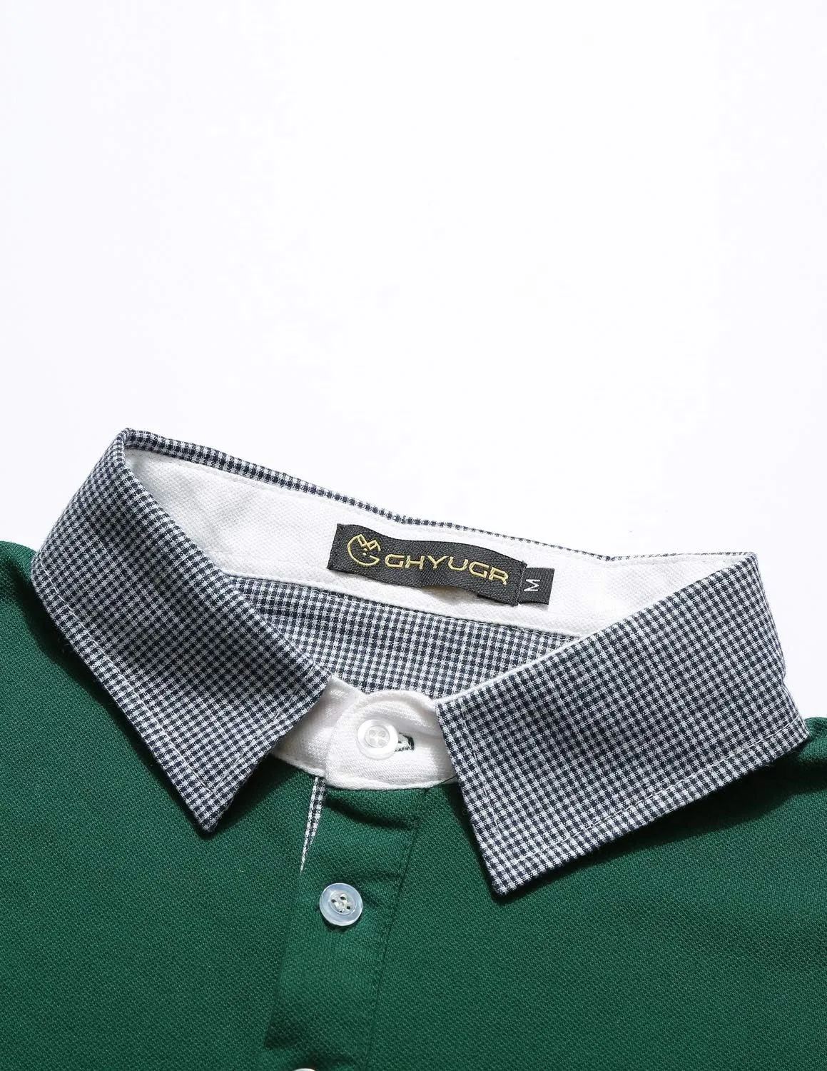 GHYUGR Men's Classic Plaid Splicing Long Sleeve Golf Polo Real Pocket Business Casual T-Shirt