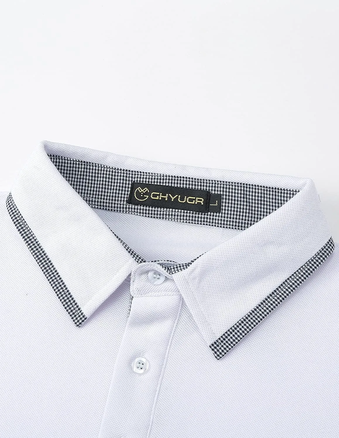 GHYUGR Men's Classic Plaid Splicing Long Sleeve Golf Polo Real Pocket Business Casual T-Shirt
