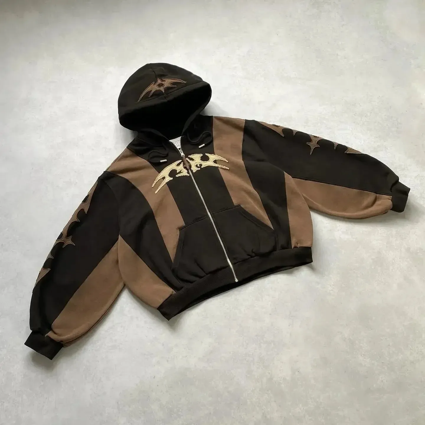 Girlary Embroidery Sweatshirt Gothic Y2k Youth Casual Men Version Tops New Simple Daily Loose Splicing Hoodies Women Geometric Pattern
