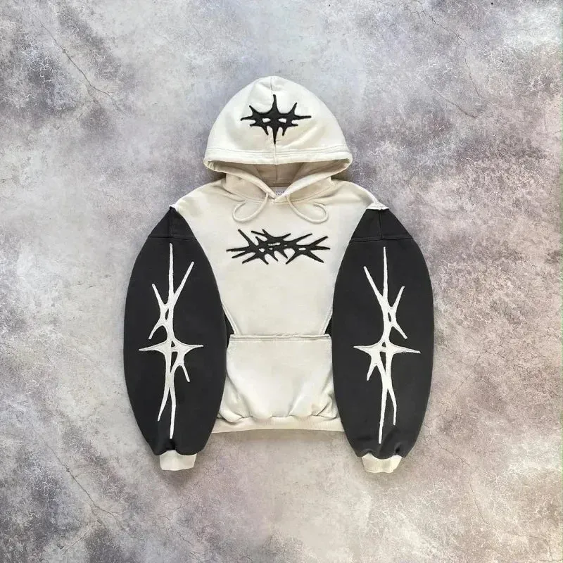 Girlary Embroidery Sweatshirt Gothic Y2k Youth Casual Men Version Tops New Simple Daily Loose Splicing Hoodies Women Geometric Pattern
