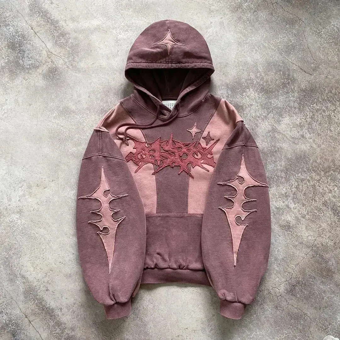 Girlary Embroidery Sweatshirt Gothic Y2k Youth Casual Men Version Tops New Simple Daily Loose Splicing Hoodies Women Geometric Pattern