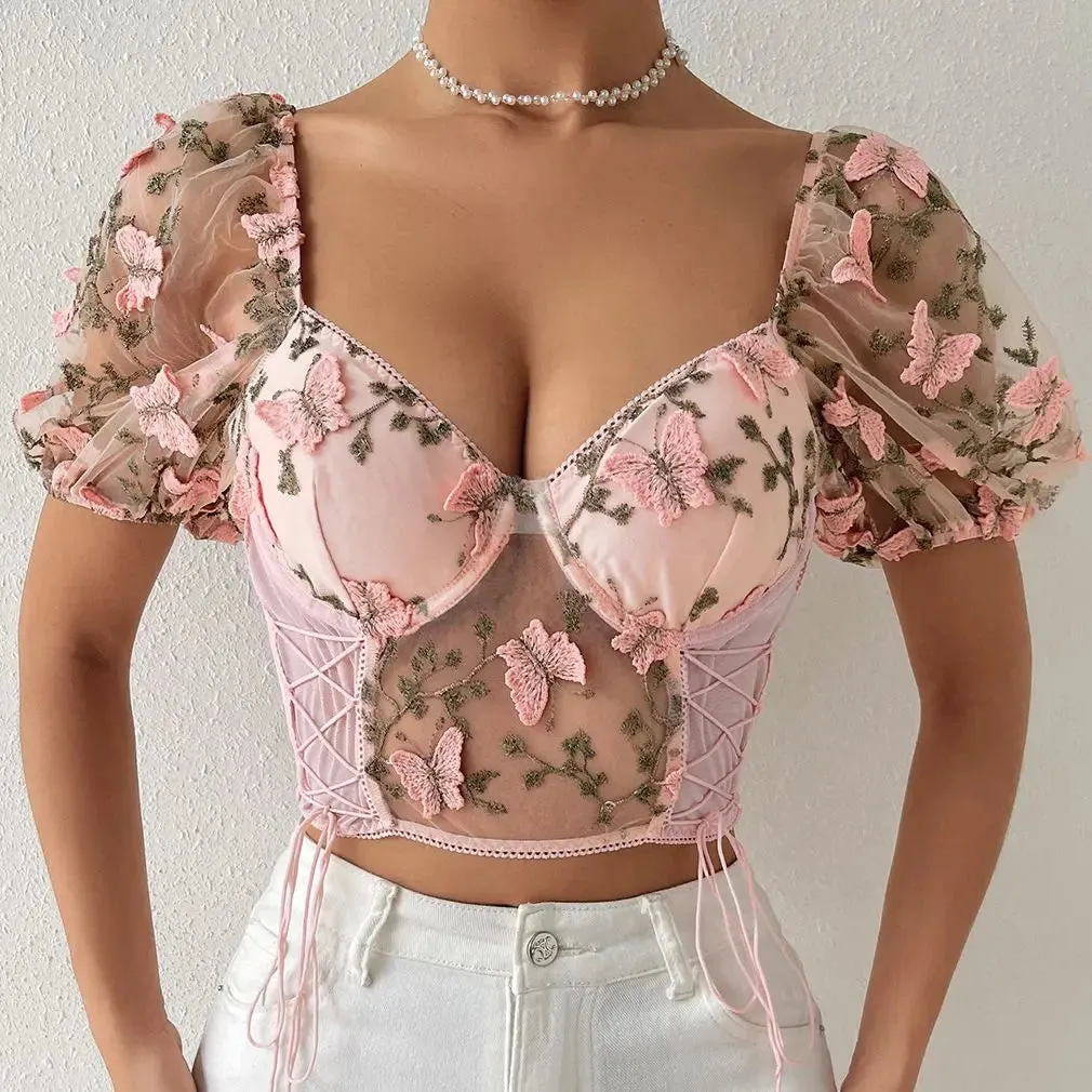 Girlary Suspenders splicing mesh Europe and the United States small undershirt 2024 summer new Spice Girls backless see-through