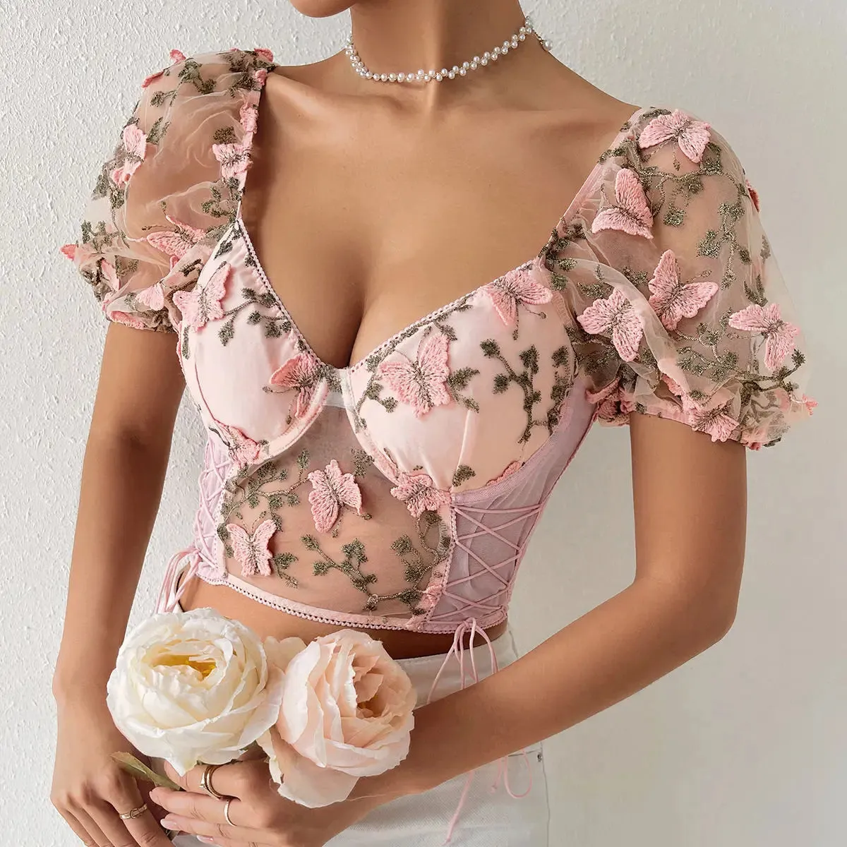 Girlary Suspenders splicing mesh Europe and the United States small undershirt 2024 summer new Spice Girls backless see-through