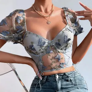 Girlary Suspenders splicing mesh Europe and the United States small undershirt 2024 summer new Spice Girls backless see-through