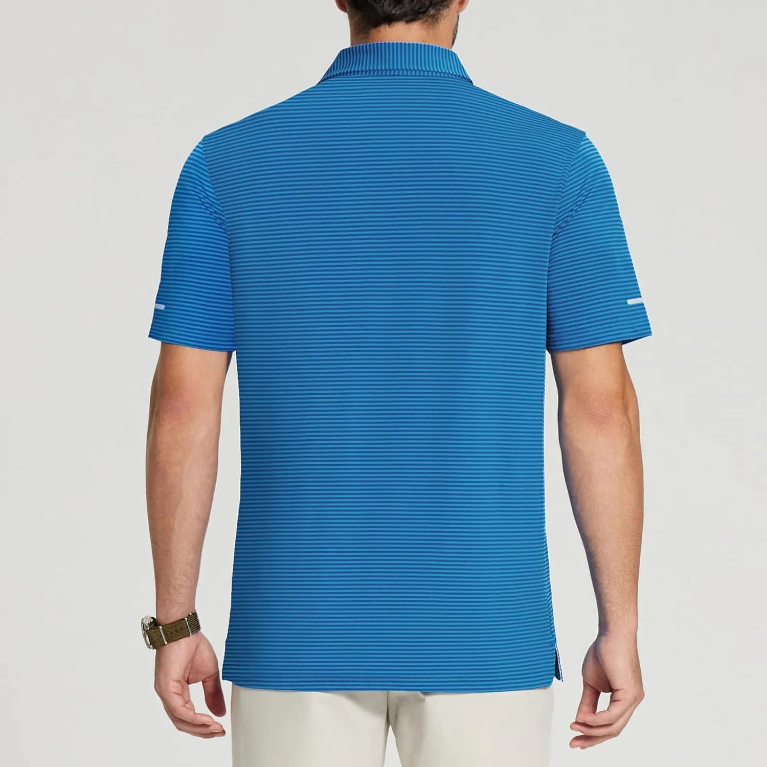 Golf Shirts for Men - Moisture Wicking Short Sleeve Performance Sport Casual Striped Collared Mens Polo Shirt