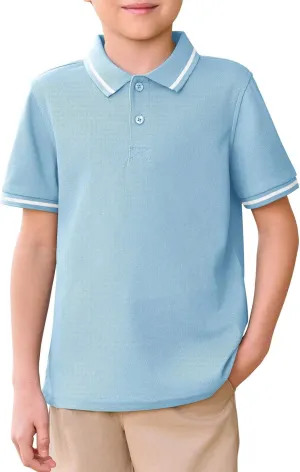 Haloumoning Kids Boys Short Sleeve School Uniform String Pique Polo Shirts 5-14 Years