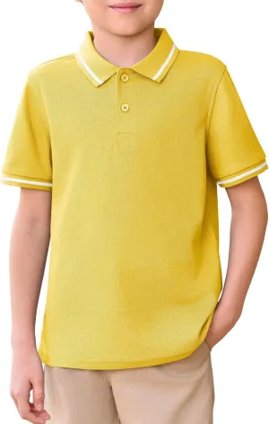 Haloumoning Kids Boys Short Sleeve School Uniform String Pique Polo Shirts 5-14 Years