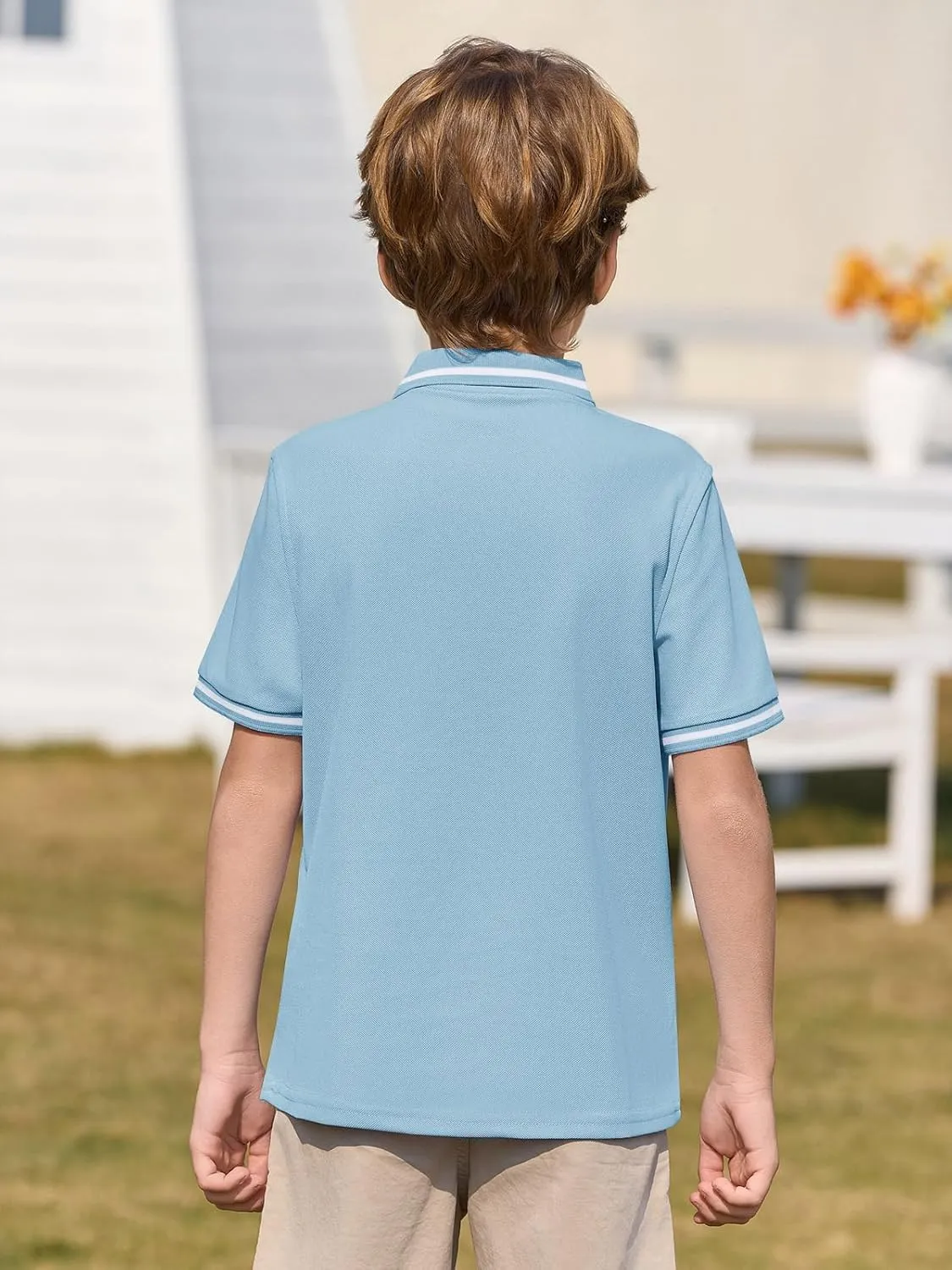 Haloumoning Kids Boys Short Sleeve School Uniform String Pique Polo Shirts 5-14 Years