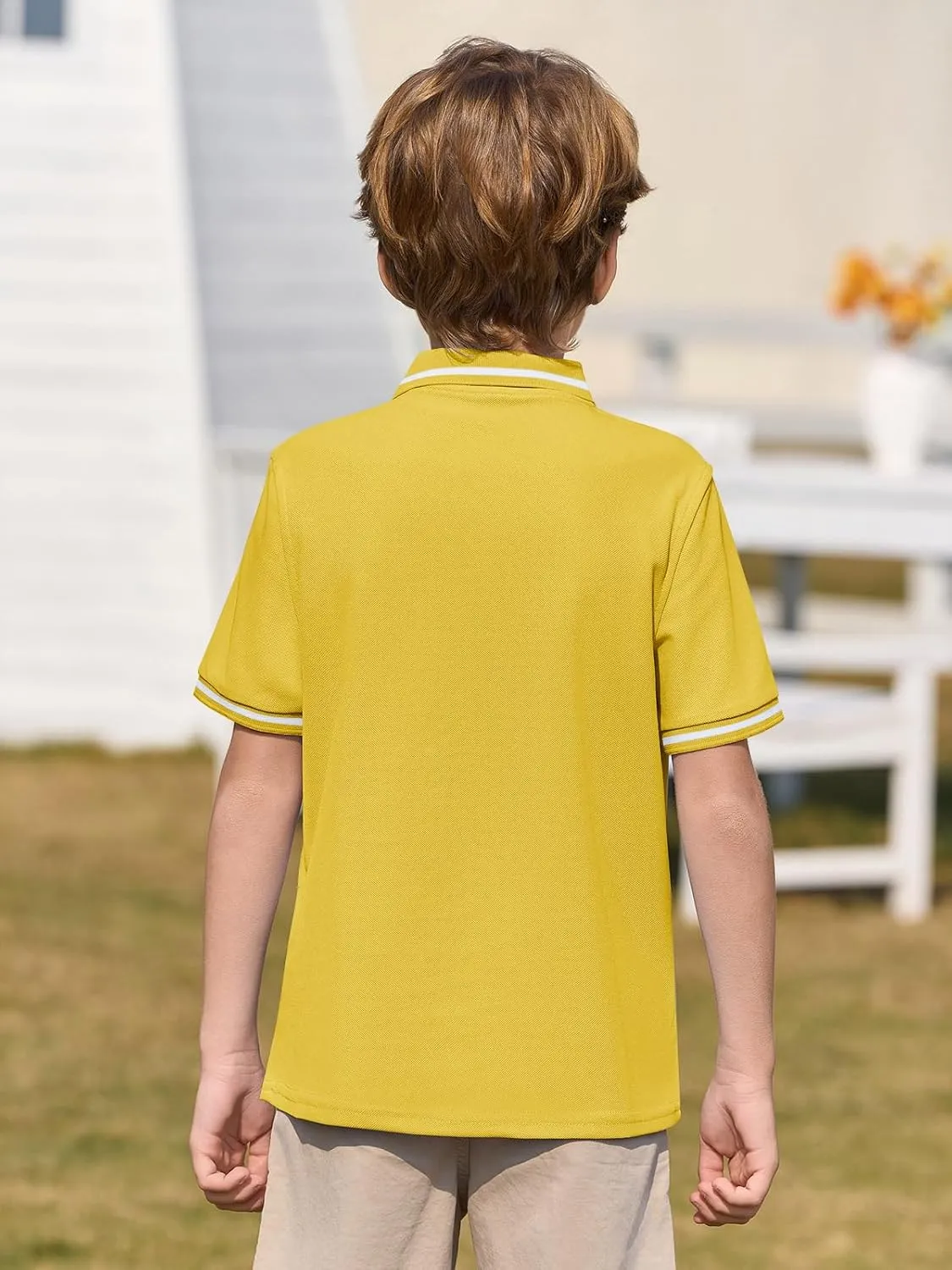 Haloumoning Kids Boys Short Sleeve School Uniform String Pique Polo Shirts 5-14 Years