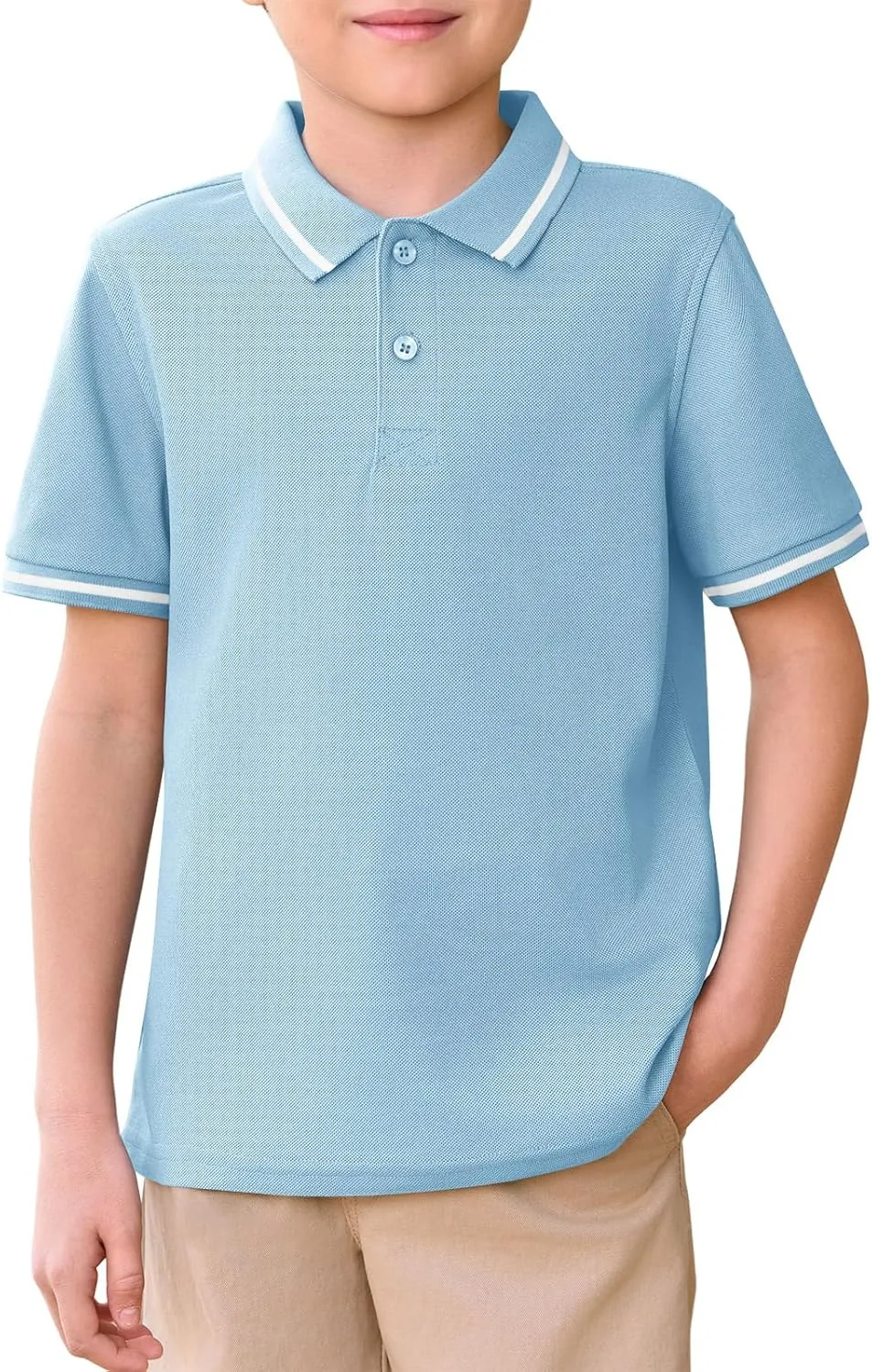 Haloumoning Kids Boys Short Sleeve School Uniform String Pique Polo Shirts 5-14 Years