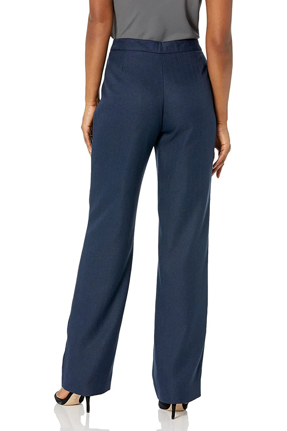 Le Suit notched collar 2 button banded herringbone pattern jacket with button hook zipper closure pant (Petite)