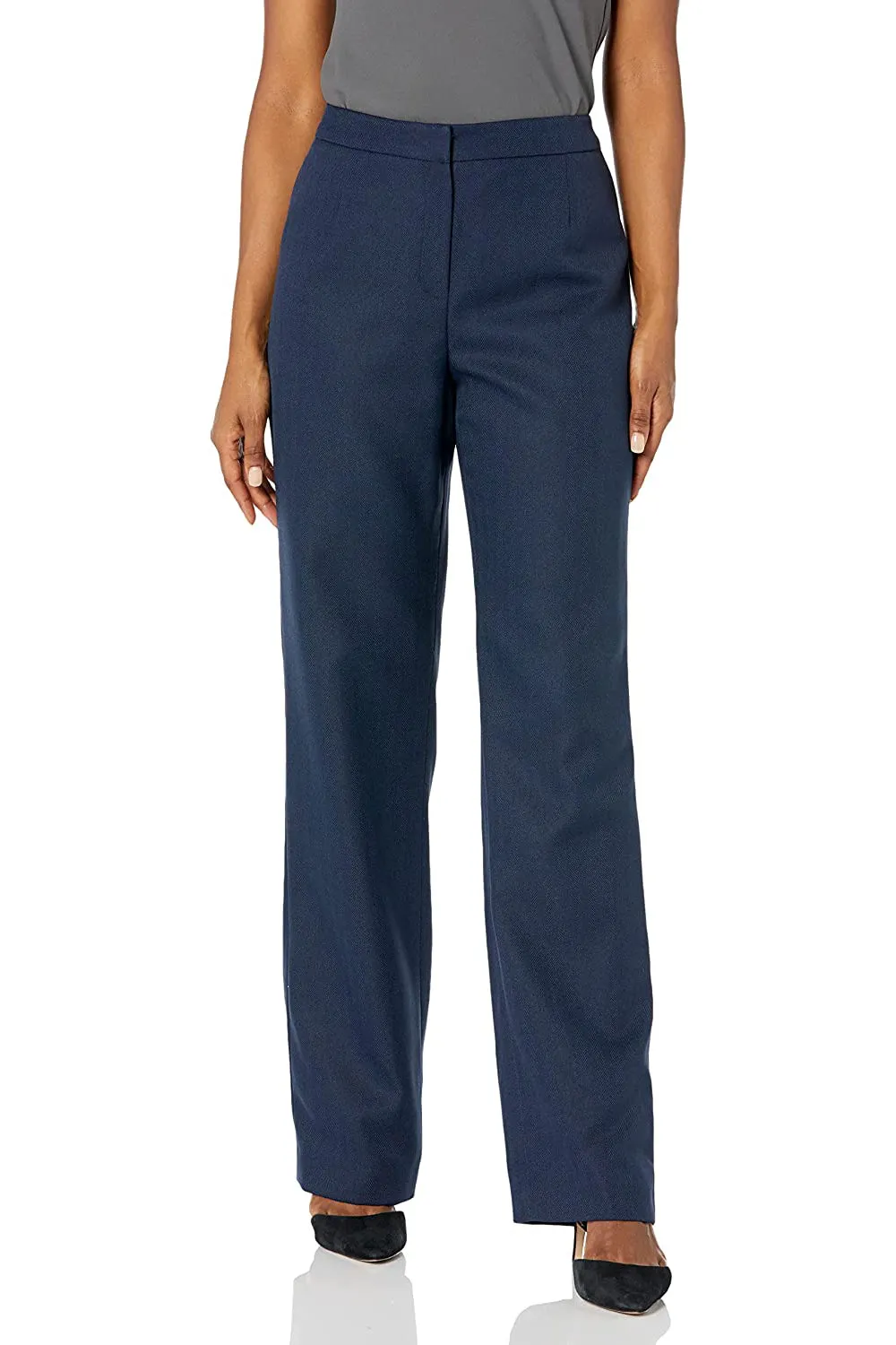 Le Suit notched collar 2 button banded herringbone pattern jacket with button hook zipper closure pant (Petite)