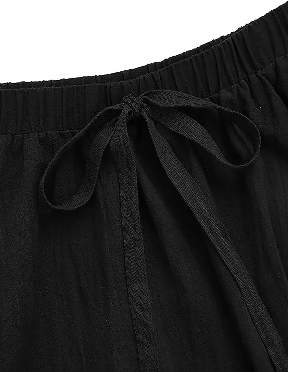 Lyking Women's Casual High Waist Pleated A-Line Midi Skirt with Pocket