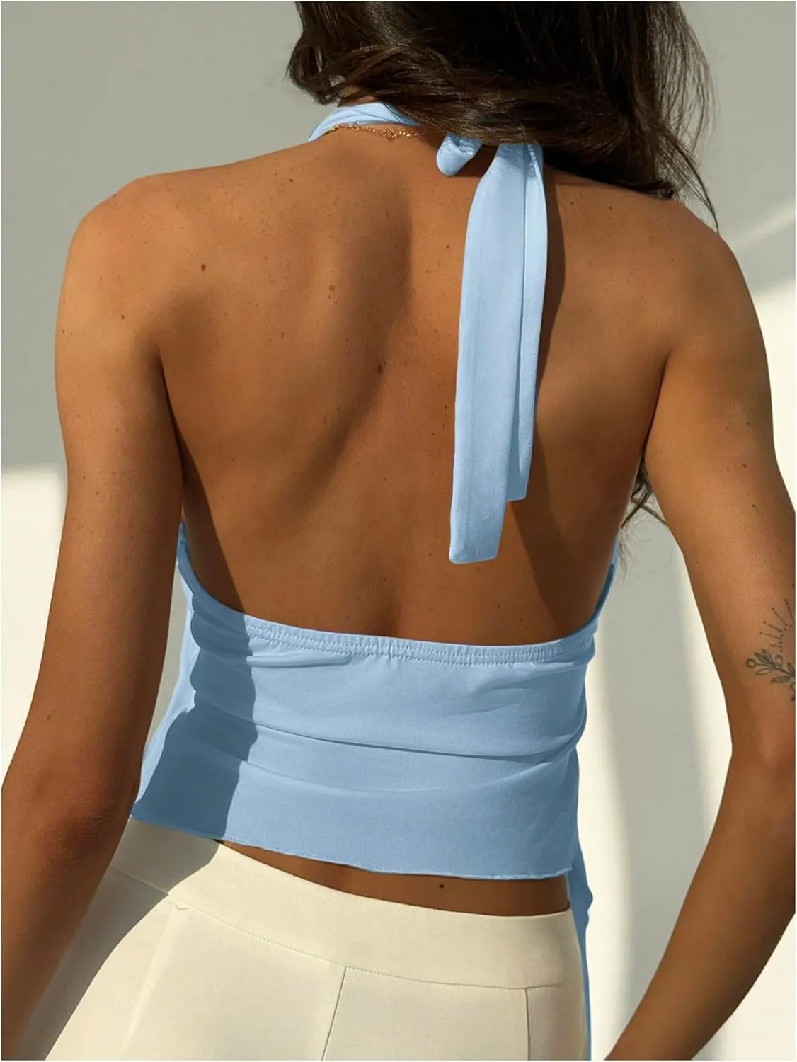 MakeMeChic Women's Open Back Halter Tops Asymmetrical Wrap Metal Starfish Going Out Tank