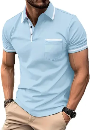 Men's Polo Shirts 2025 Short Sleeve Casual Polo T Shirt Color Block Slim Fit Golf Shirts with Pocket