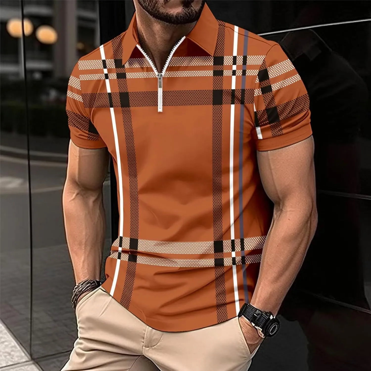 Men's Polo Shirts 2025 Short Sleeve Casual Polo T Shirt Color Block Slim Fit Golf Shirts with Pocket