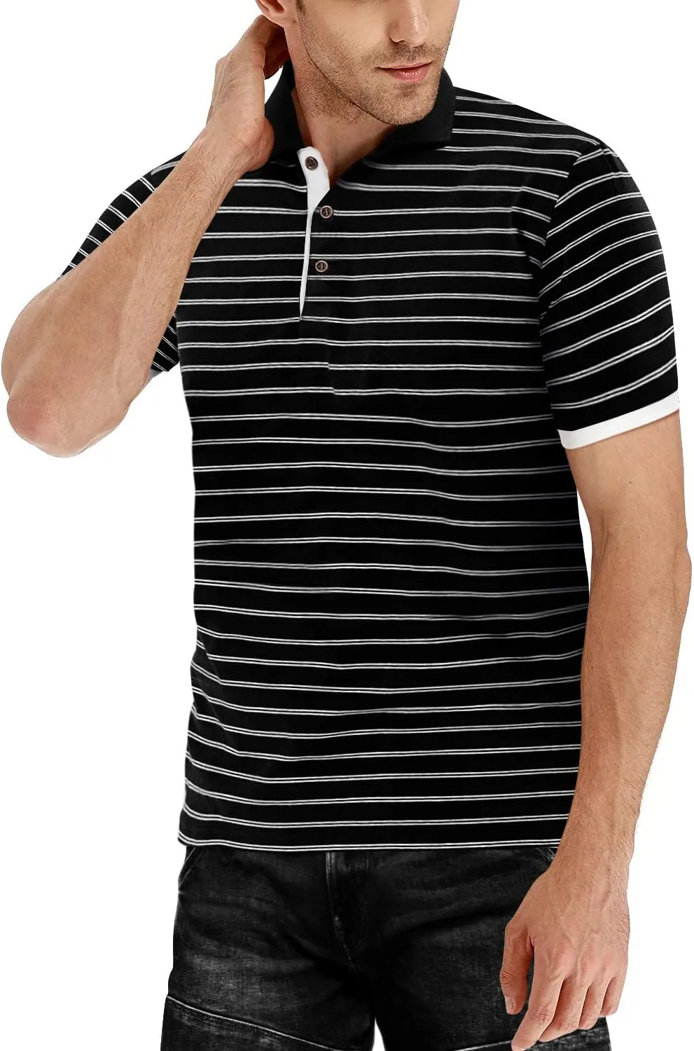 MLANM Men's Polo Shirt Short/Long Sleeve Casual Slim-fit Basic Designed Stripe Cotton Shirts