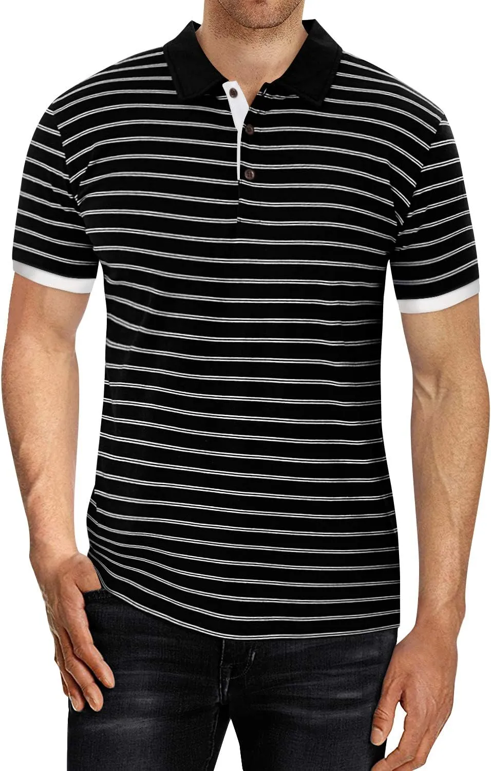 MLANM Men's Polo Shirt Short/Long Sleeve Casual Slim-fit Basic Designed Stripe Cotton Shirts