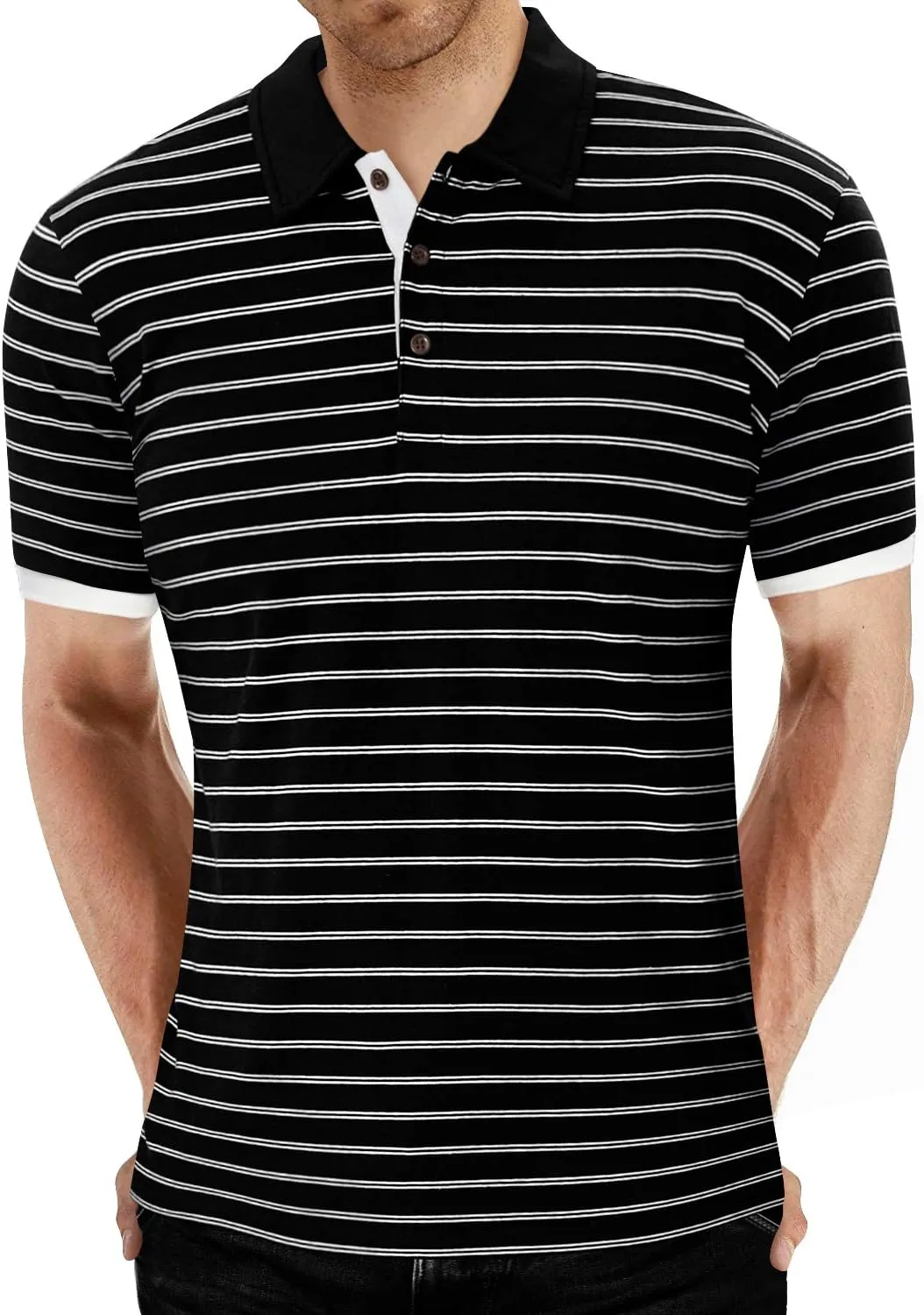 MLANM Men's Polo Shirt Short/Long Sleeve Casual Slim-fit Basic Designed Stripe Cotton Shirts