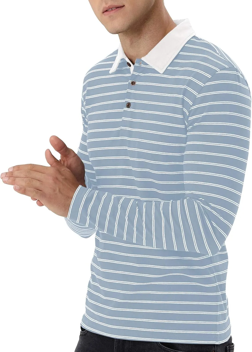 MLANM Men's Polo Shirt Short/Long Sleeve Casual Slim-fit Basic Designed Stripe Cotton Shirts