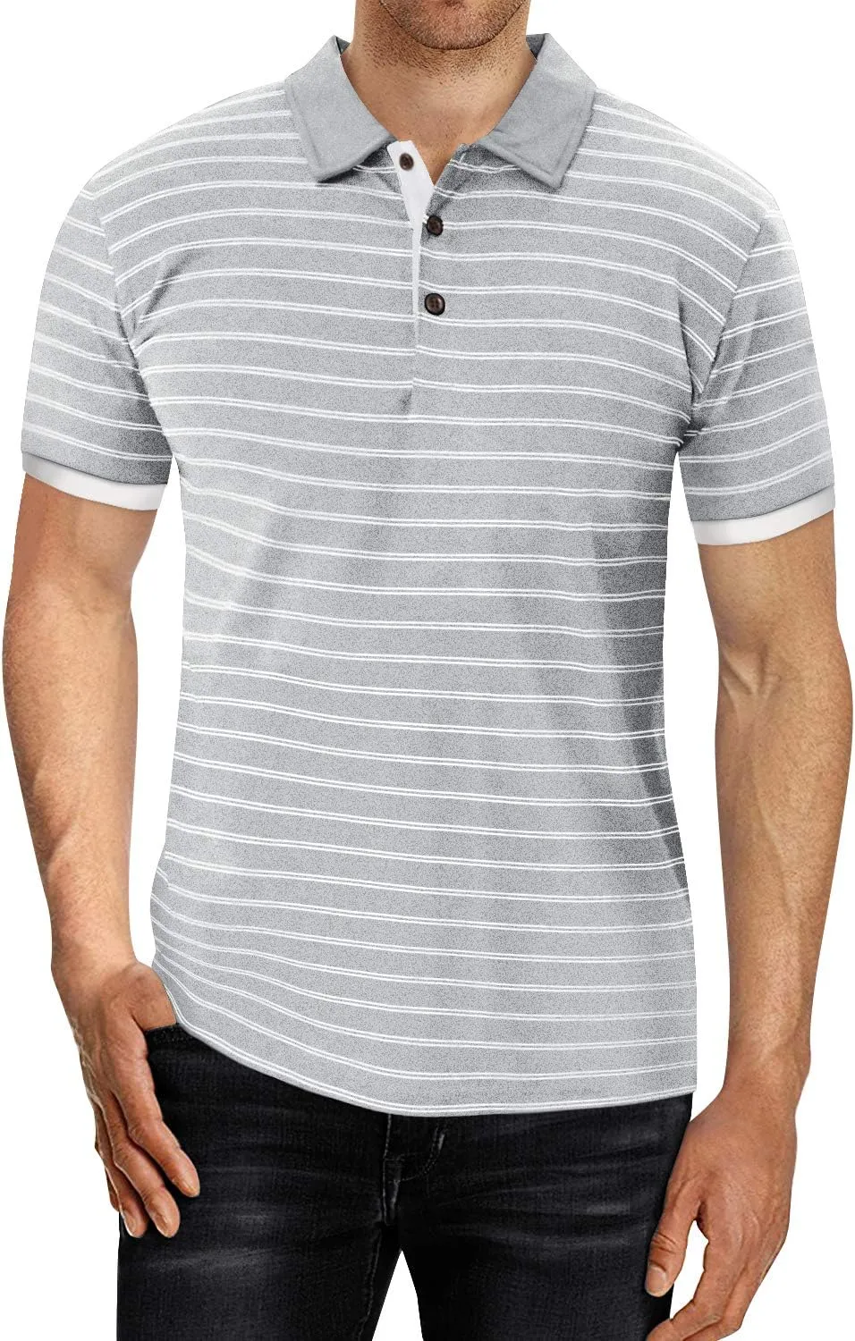 MLANM Men's Polo Shirt Short/Long Sleeve Casual Slim-fit Basic Designed Stripe Cotton Shirts