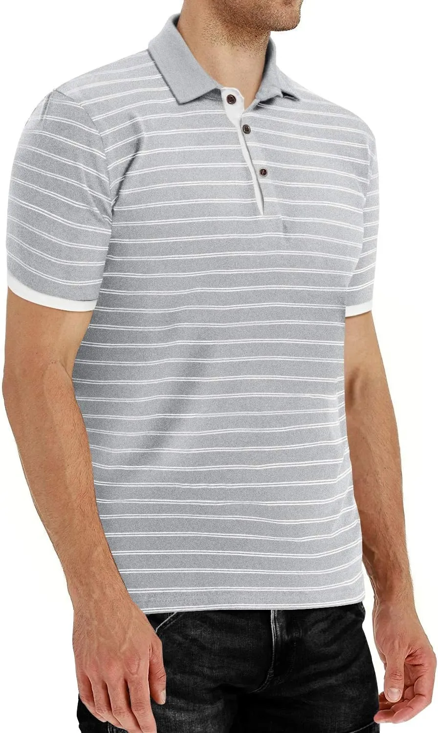MLANM Men's Polo Shirt Short/Long Sleeve Casual Slim-fit Basic Designed Stripe Cotton Shirts