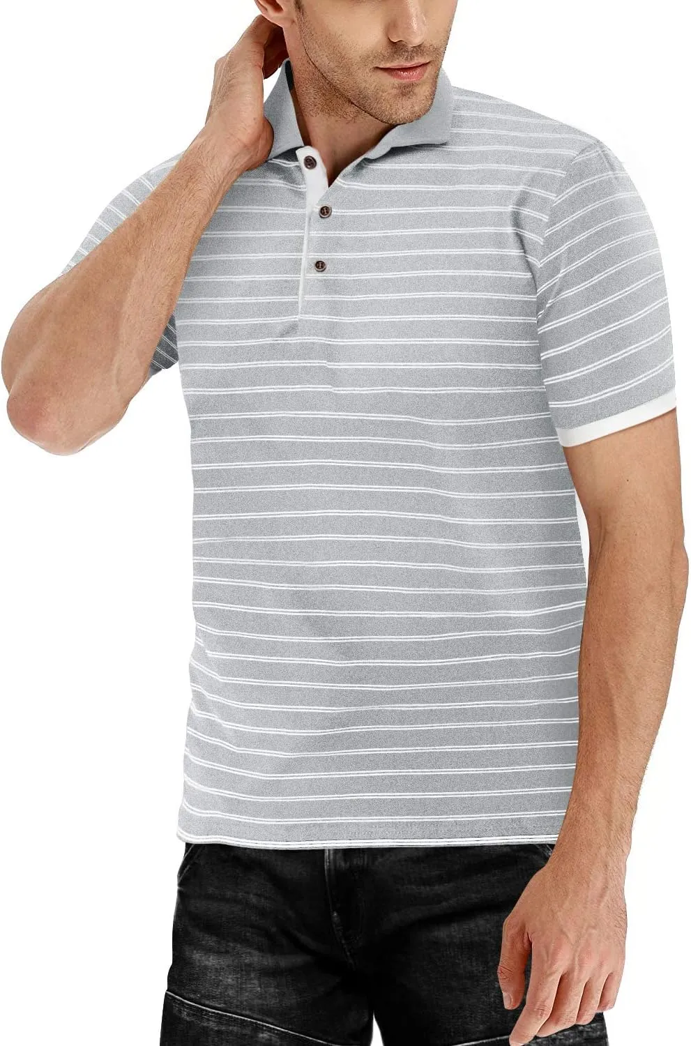 MLANM Men's Polo Shirt Short/Long Sleeve Casual Slim-fit Basic Designed Stripe Cotton Shirts