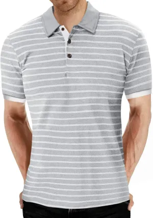 MLANM Men's Polo Shirt Short/Long Sleeve Casual Slim-fit Basic Designed Stripe Cotton Shirts